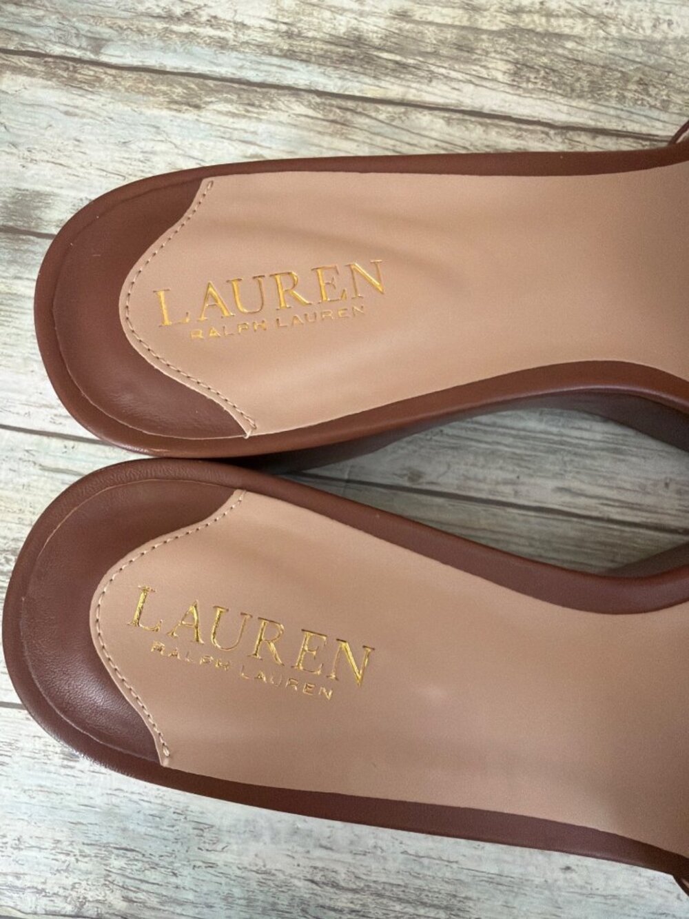 Ralph Lauren Roxanne Block Heel Slide Sandals Tan Leather Sz 11 New in Box - Picture 6 of 15
